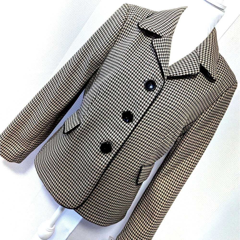 NWT! DANILLO! BLACK, BROWN & CREAM HOUNDSTOOTH STRETCH JACKET! SZ 10